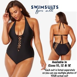 NWT Ashley Graham Sexy Lace-Up Halter Swimsuit